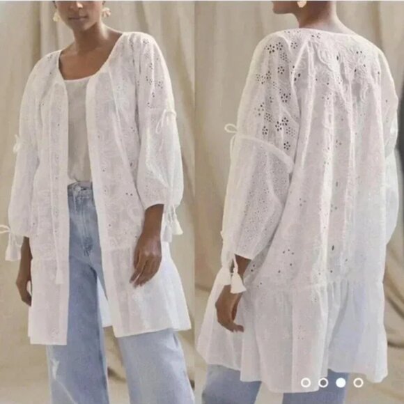 Maeve by Anthropologie Eyelet Balloon Sleeve Kimono Cardigan White OS - Picture 1 of 11